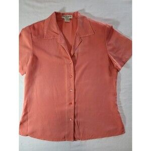 Notations Petite Coral Button Down Shirt PS Short Sleeve Lightweight Blouse